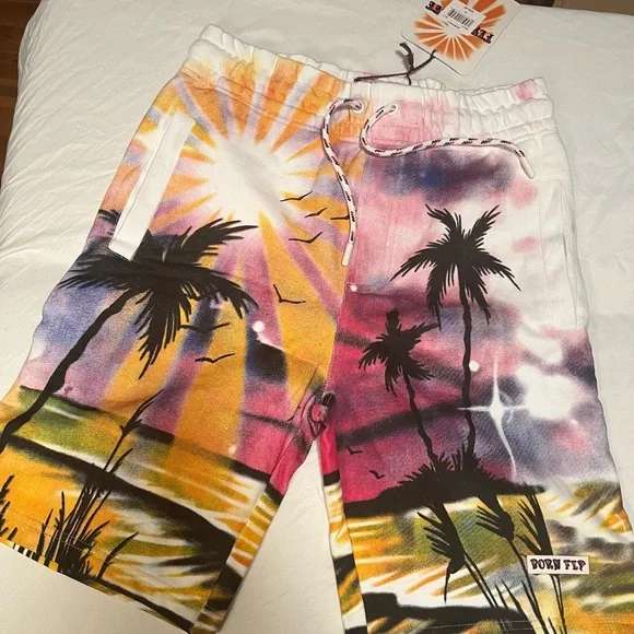 Born to fly Colorful Sunset Palm Tree Shorts size small - Picture 2 of 6